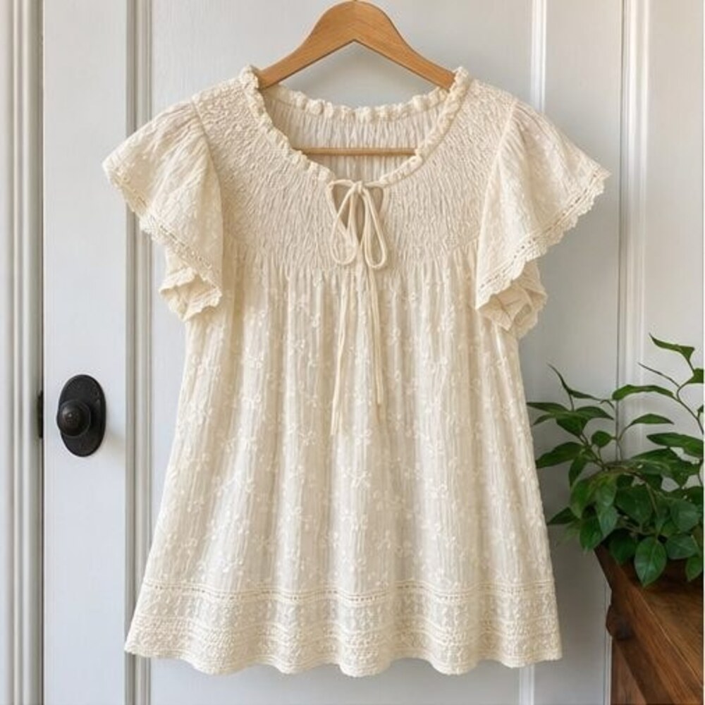 Cream Smocked Top